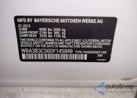 2013 BMW 328I xDrive from USA, damaged, VIN WBA3B3C56DF145849